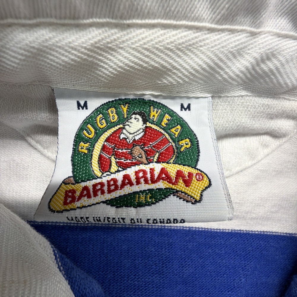 Vintage Barbarian Rugby Mens Medium Striped Longsleeve Polo Calhoun - Picture 5 of 11